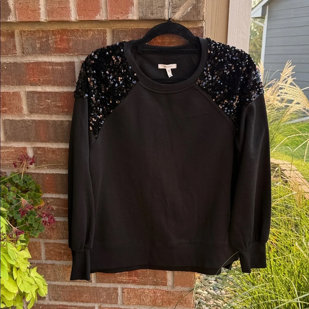 Maurices Ladies M Black Sequin Shoulder Sweatshirt NWT